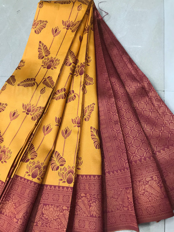 Soft Silk With Awesome Yellow Zari