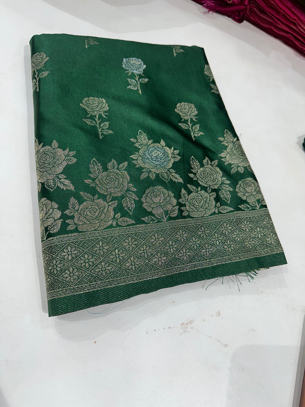 Mashru Silk Saree dark green