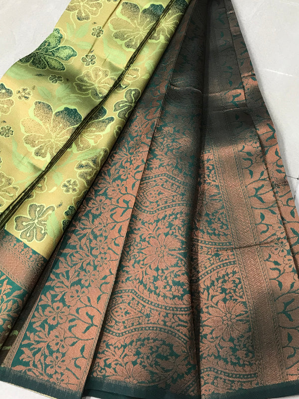 Soft Silk With Awesome  yellow Zari