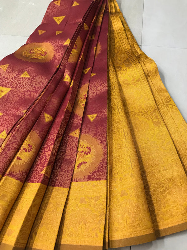 Soft Silk With Awesome  yellow Zari