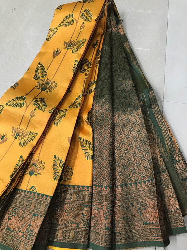Soft Silk With Awesome yellow Zari