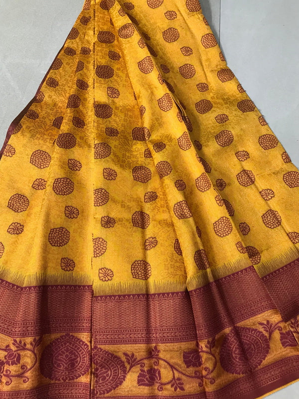 Soft Silk With Awesome Yellow Zari