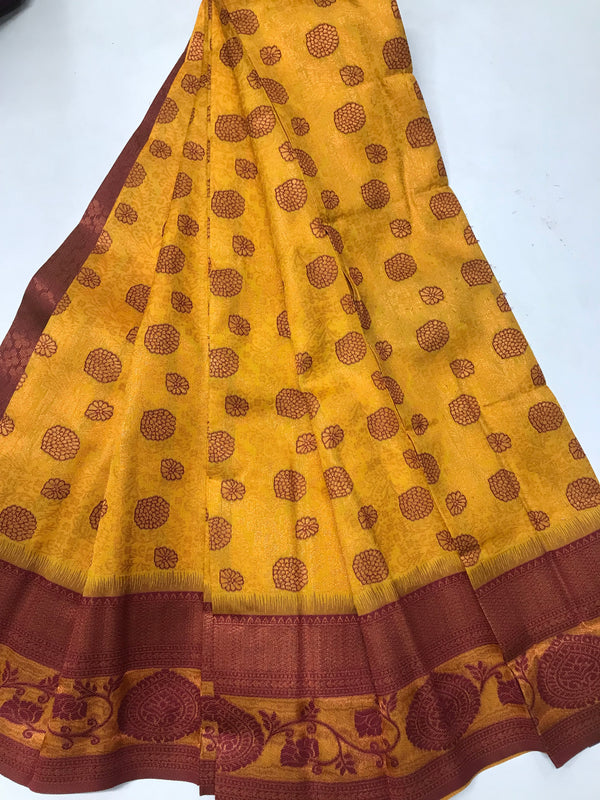 Soft Silk With Awesome  yellow Zari
