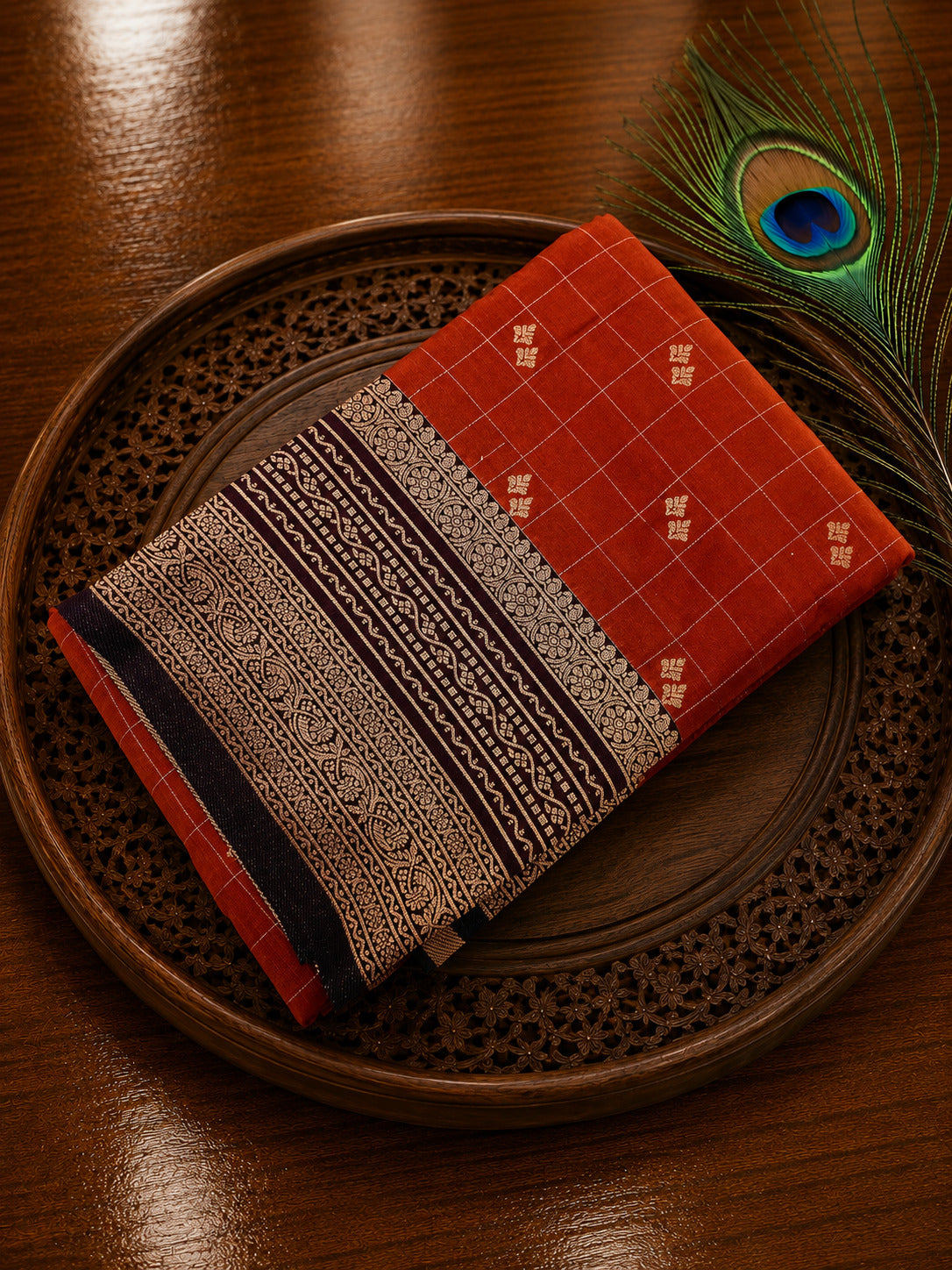 Premium Kanchi Soft Silk Saree – Rust Orange with Rich Zari Pallu