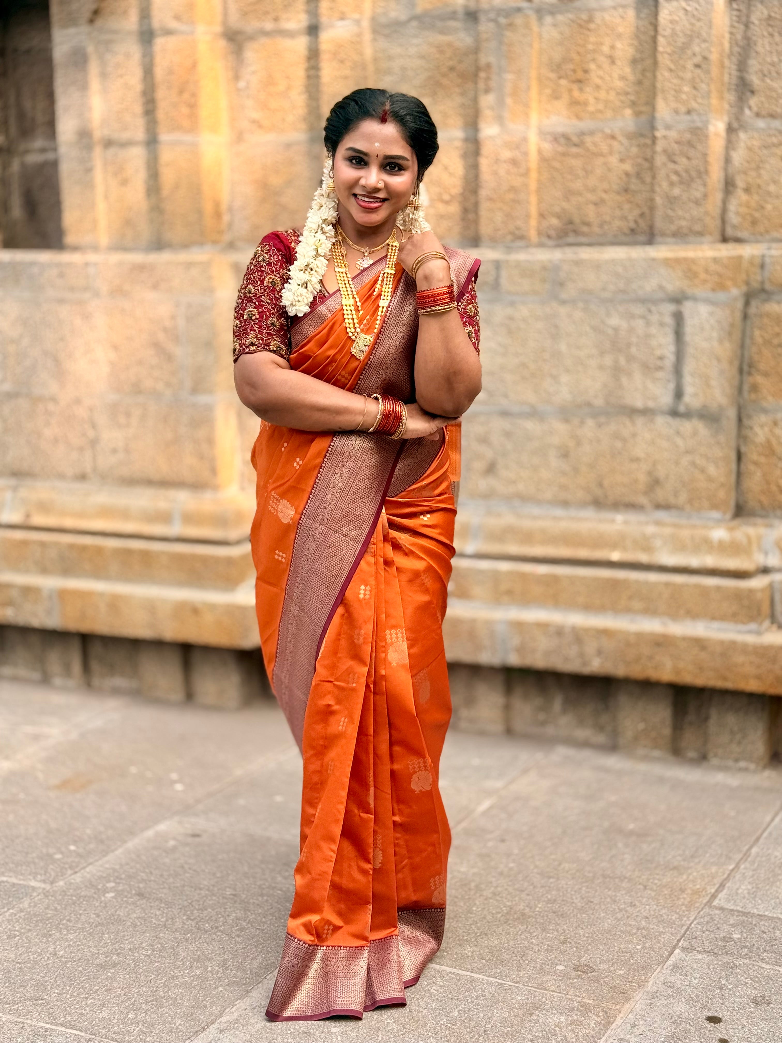 Rust orange semi silk saree