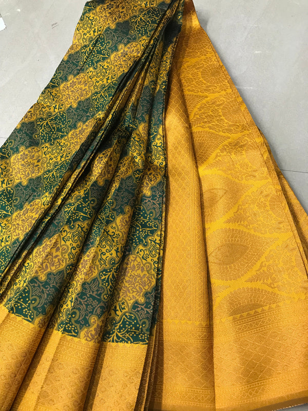 Soft Silk With Awesome  yellow Zari