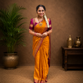 Premium Soft Silk Saree – Mustard Yellow with Magenta Zari Border | Elegant Traditional Wear