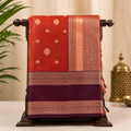 Premium Soft Silk Saree – Copper Orange with Deep Wine Zari Border | Traditional Wedding Wear