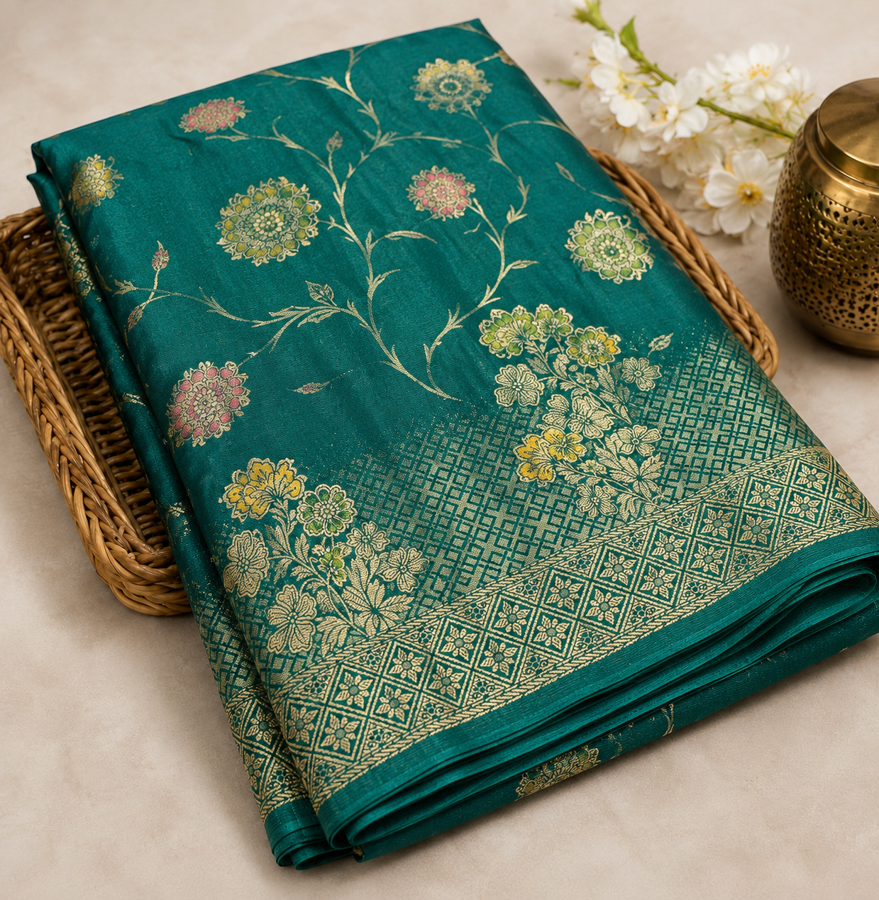 Peacock Green Paithani Saree with Gold Zari