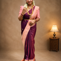 Semi Slub Silk Saree – Wine Purple & Blush Pink Contrast Border Saree
