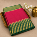 Premium Mysore Silk Saree – Rani Pink with Emerald Green Contrast Border & Rich Gold Zari Weaving