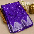 Premium Warm Silk Saree – Royal Purple with Silver Zari Buttas & Floral Border