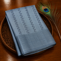 Premium Linen Embroidery Saree – Steel Grey with Black Floral Embroidery & Woven Border