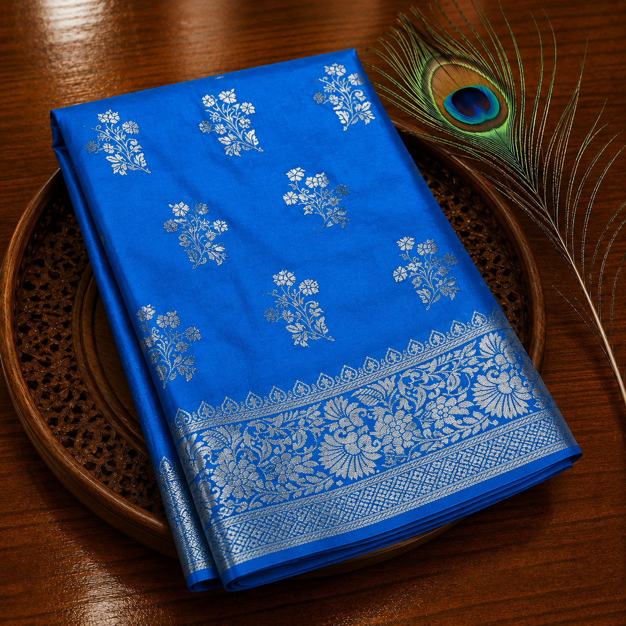 Royal Blue Paithani Silk Saree with Silver Zari