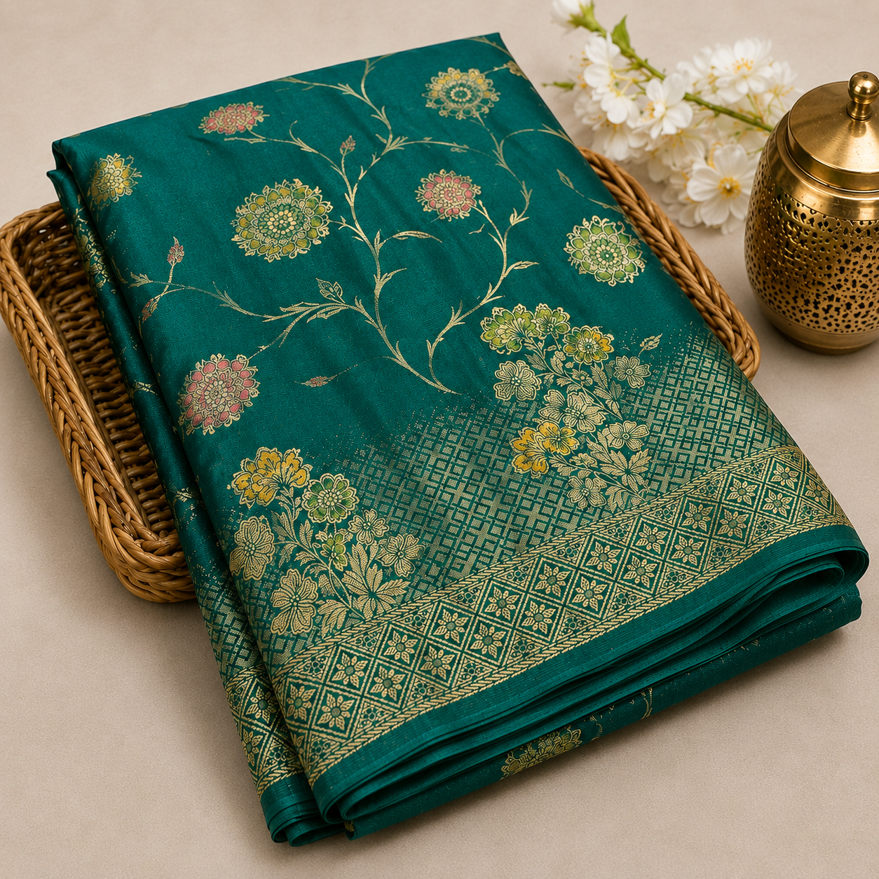 Peacock Green Paithani Saree with Gold Zari