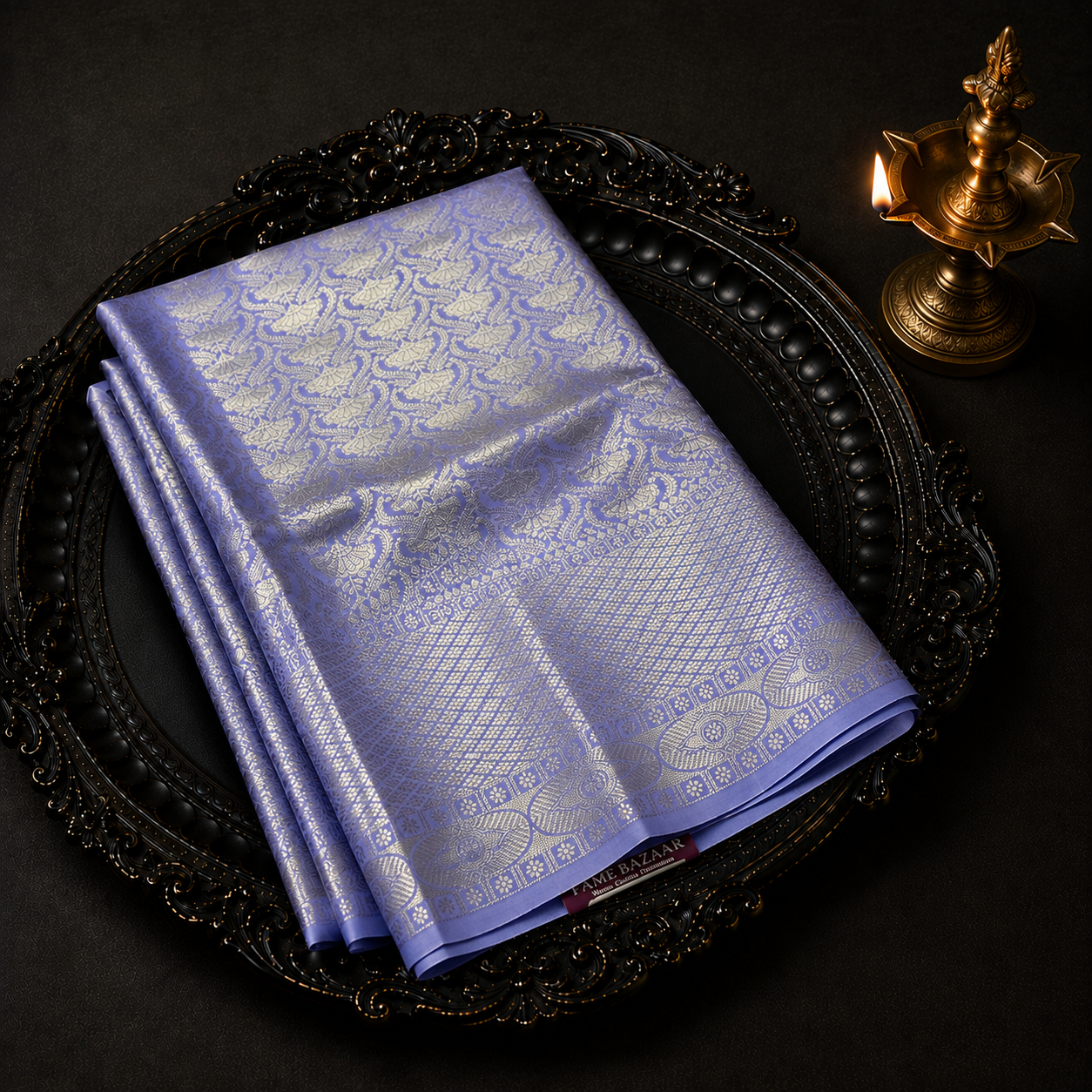 Premium Banarasi Saree – Lavender with All-Over Silver Zari Weaving & Rich Designer Pallu
