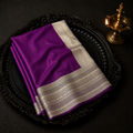 Premium Georgette Saree – Royal Purple with Rich Silver Zari Border & Woven Buttas