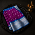 Premium Bandhani Saree – Royal Purple with Sky Blue Border & Rich Silver Zari Weaving