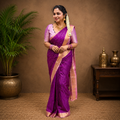 Premium Soft Silk Saree – Royal Purple with Elegant Pink Zari Border | Festive & Wedding Wear