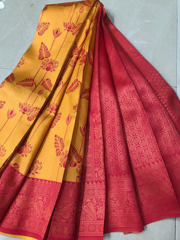 Soft Silk With Awesome yellow  Zari
