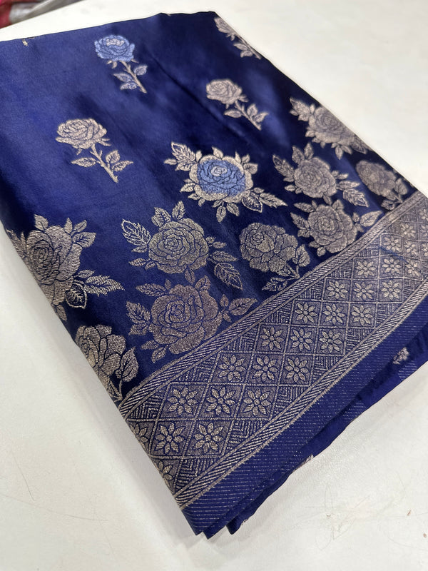 Mashru Silk Saree-navy blue