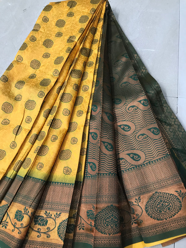 Soft Silk With Awesome yellow Zari