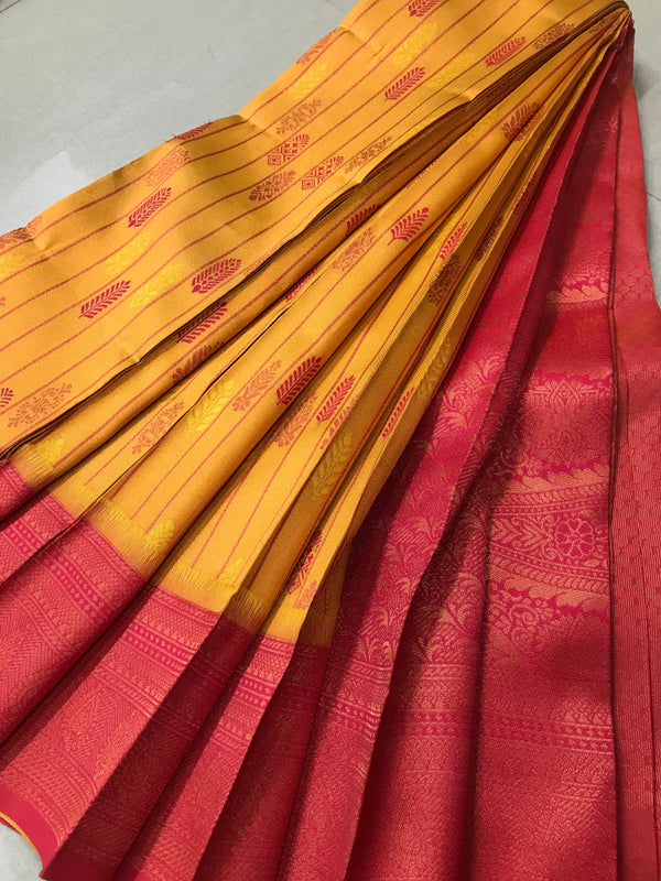 Soft Silk With Awesome  yellow Zari