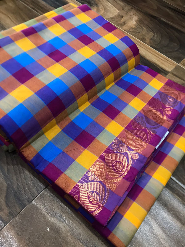 Pallum palam katan saree cotton awesome multi checkred colours collection