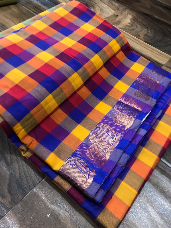 Pallum palam katan saree cotton awesome multi checkred colours collection