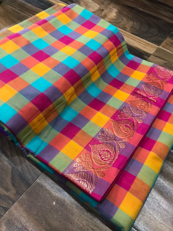 Pallum palam katan saree cotton awesome multi checkred colours collection
