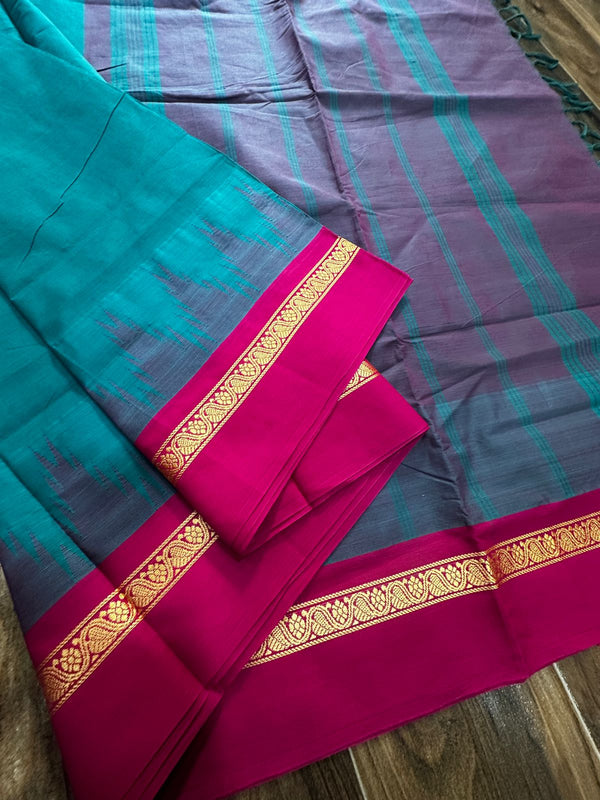 Koravai plain cotton handloom saree with gopuram design beautiful colour combination borders