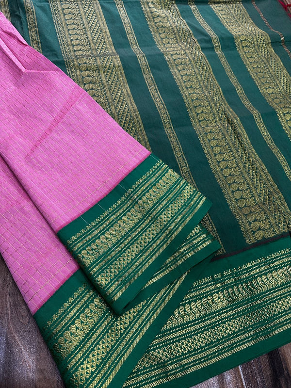 Kalyani checks with dark colours tiny peacock design in lovely border