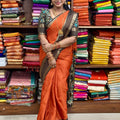 Rust Orange Premium Dola Silk Saree with Kalamkari Pallu