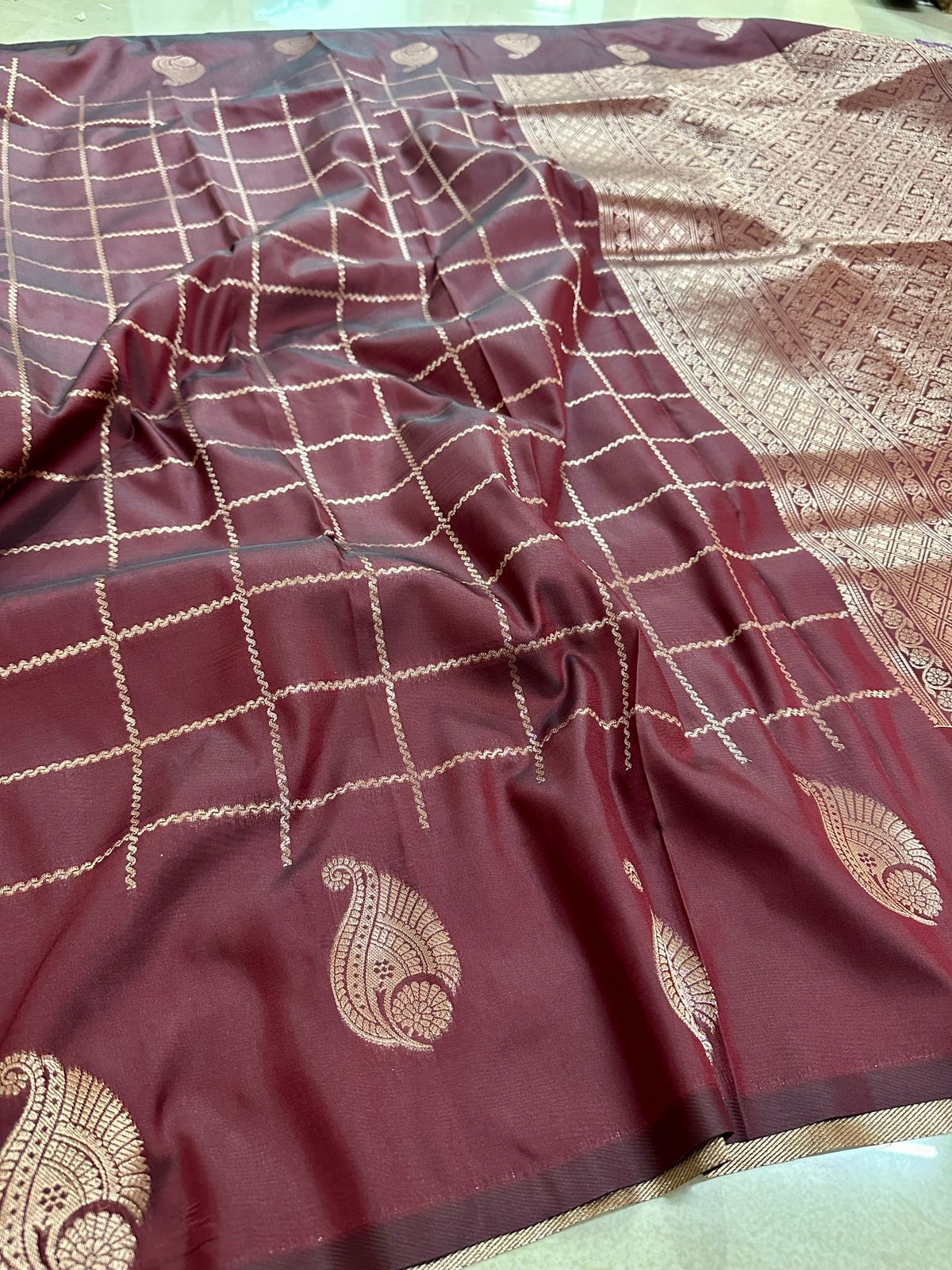 Maroon Premium Kanchi Silk Saree with Antique Gold Zari