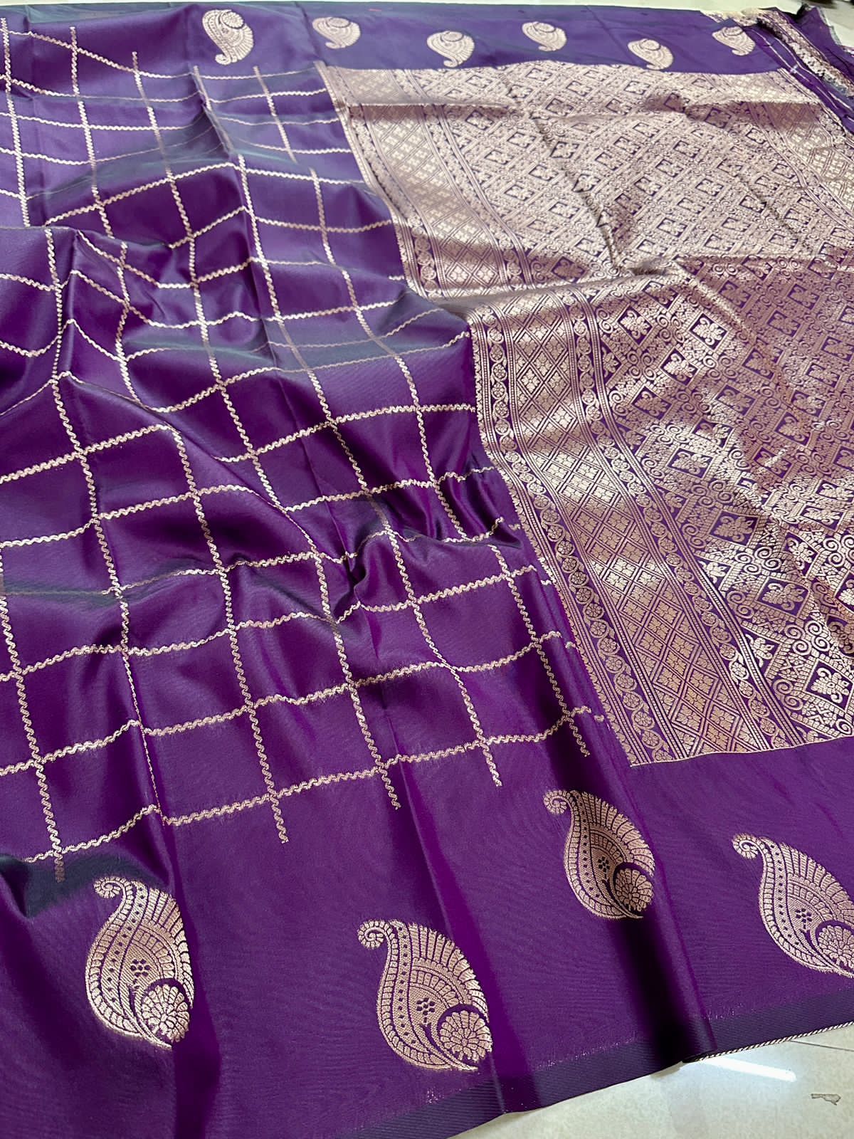 Royal Purple Premium Kanchi Soft Silk Saree with Antique Gold Zari