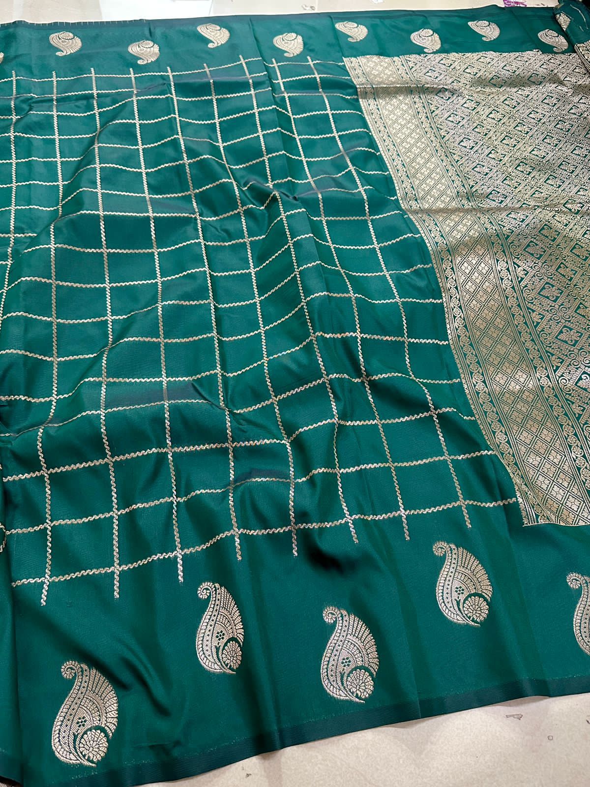 Bottle Green Premium Kanchi Silk Saree with Antique Zari