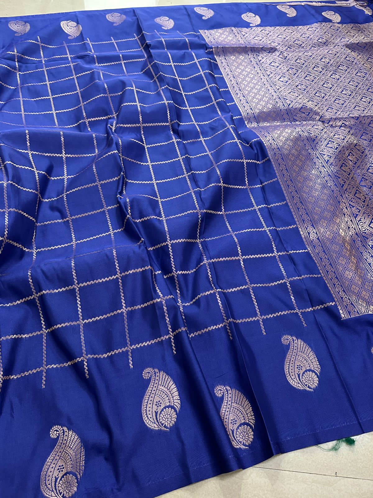 Royal Blue Premium Kanchi Soft Silk Saree with Antique Zari