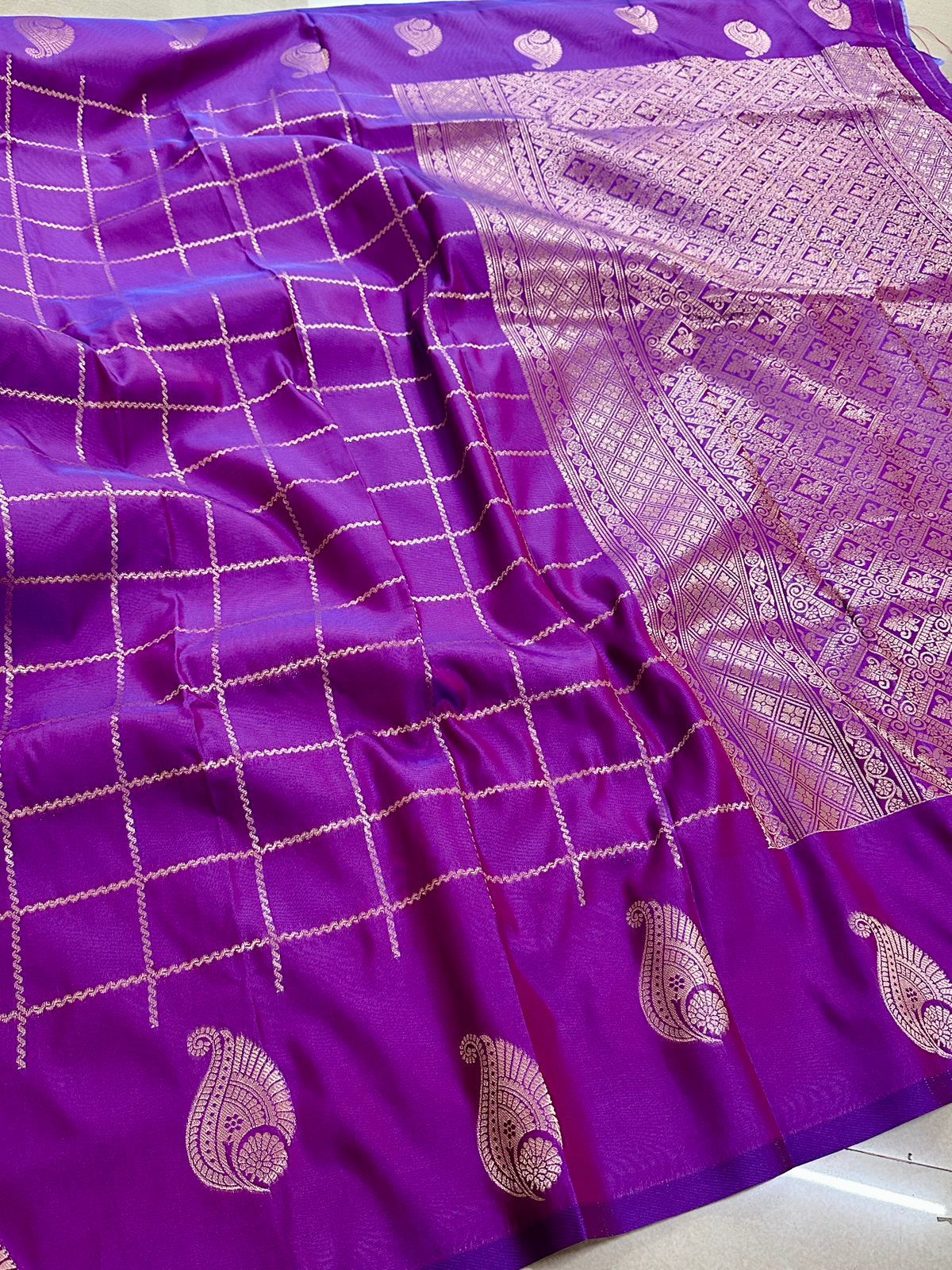 Royal Purple Premium Kanchi Silk Saree with Antique Gold Zari