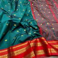 Semi Soft Silk Saree – Green with Red Border