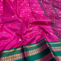 Semi Soft Silk Saree – Dark Pink with Green Border
