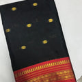 Semi Soft Silk Saree – Black with Red Border