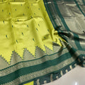 Bridal Semi Soft Silk Saree – Lime Green with Dark Green Border