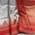 Bridal Semi Soft Silk Saree – Grey with Red Border