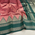 Peach & Forest Green Saree | Bridal Semi Soft Silk