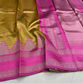 Gold & Pink Zigzag Saree | Bridal Semi Soft Silk