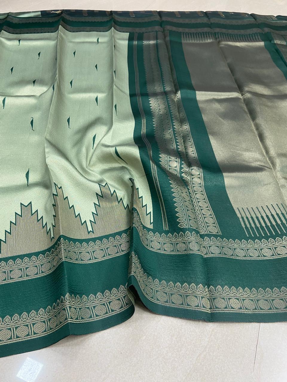 Light Green & Dark Green Saree | Bridal Semi Soft Silk