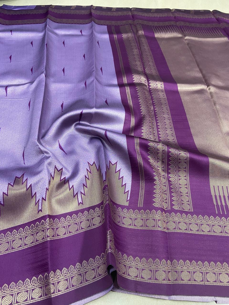 Purple & Gold Pattern Saree | Bridal Semi Soft Silk