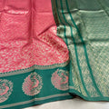 Pink & Green Peacock Saree | Bridal Semi Soft Silk