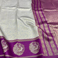 White & Purple Peacock Saree | Bridal Semi Soft Silk