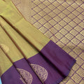 Premium Soft Silk Saree in Antique Gold with Royal wine Border
